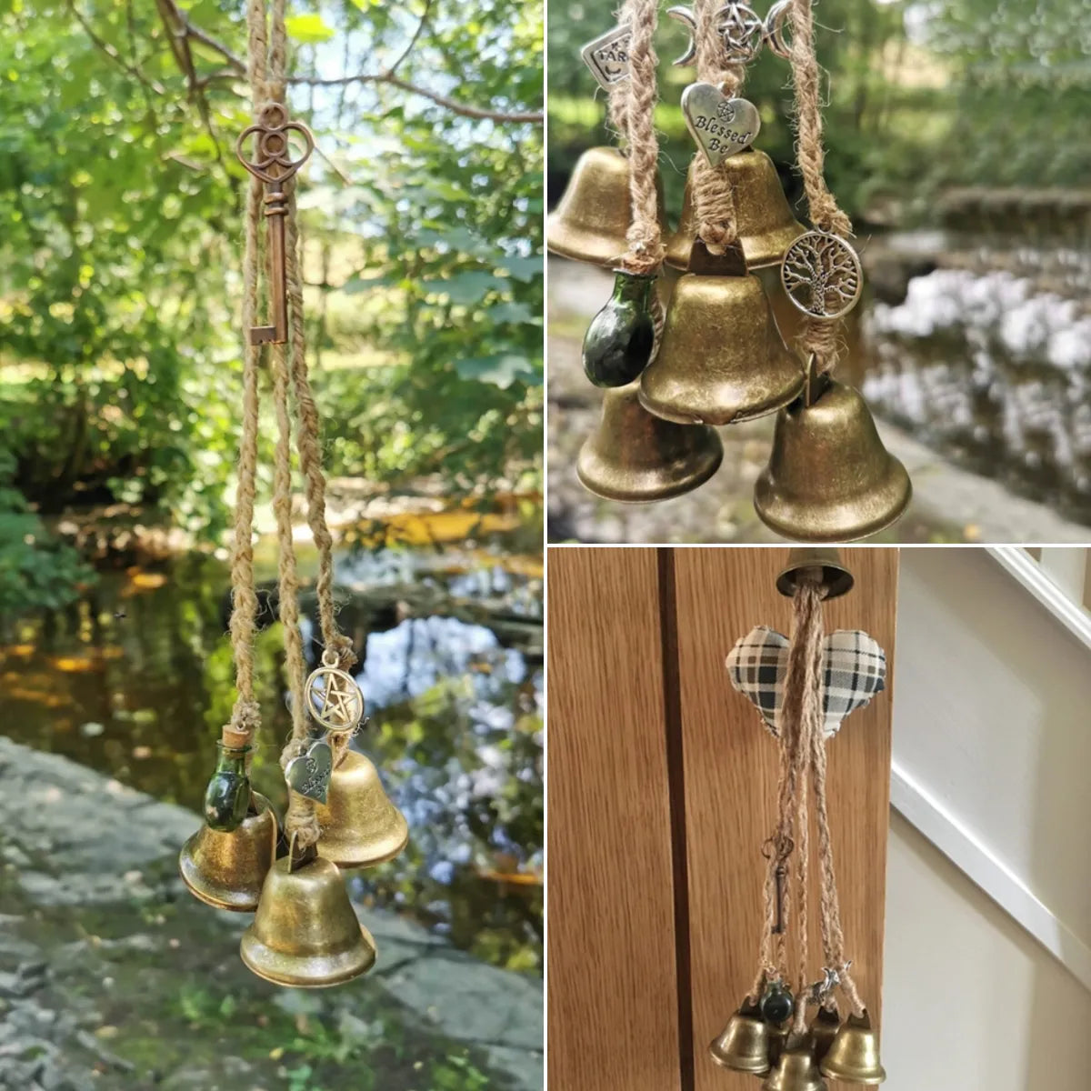 Bronze Witches Bells, Door Protection Charm, Wicca Decor